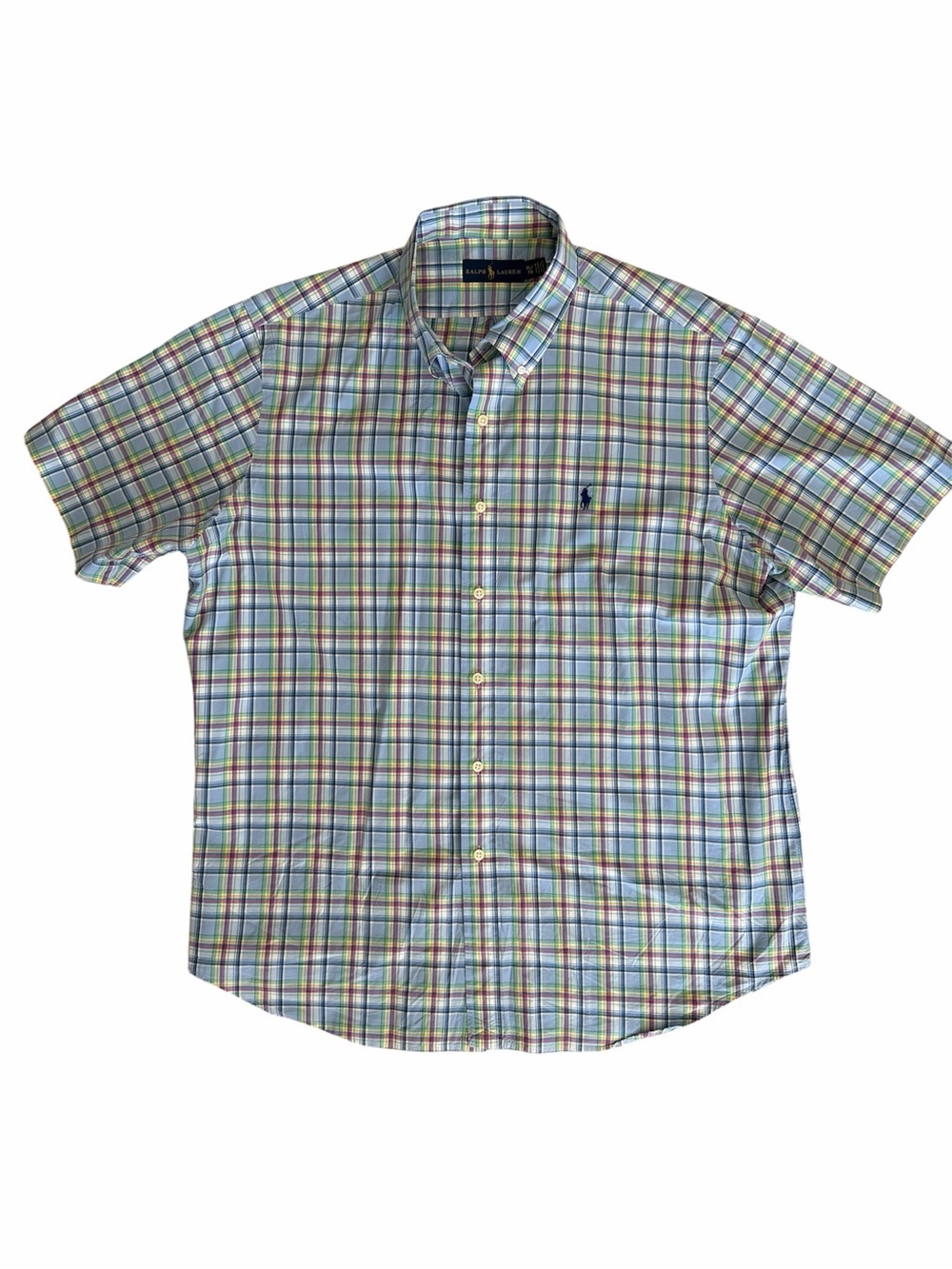 Ralph Lauren Plaid Short-Sleeve Button-Down Shirt 100% Cotton